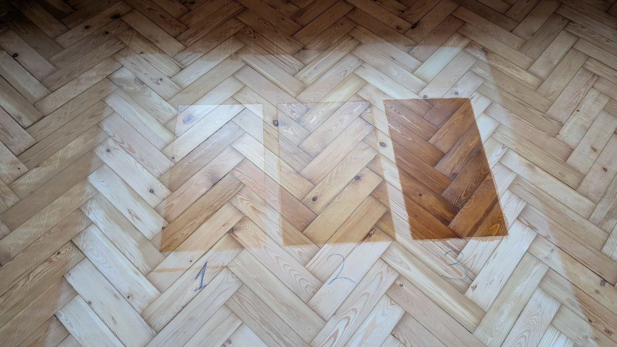 Staining Samples on a Parquet Flooring