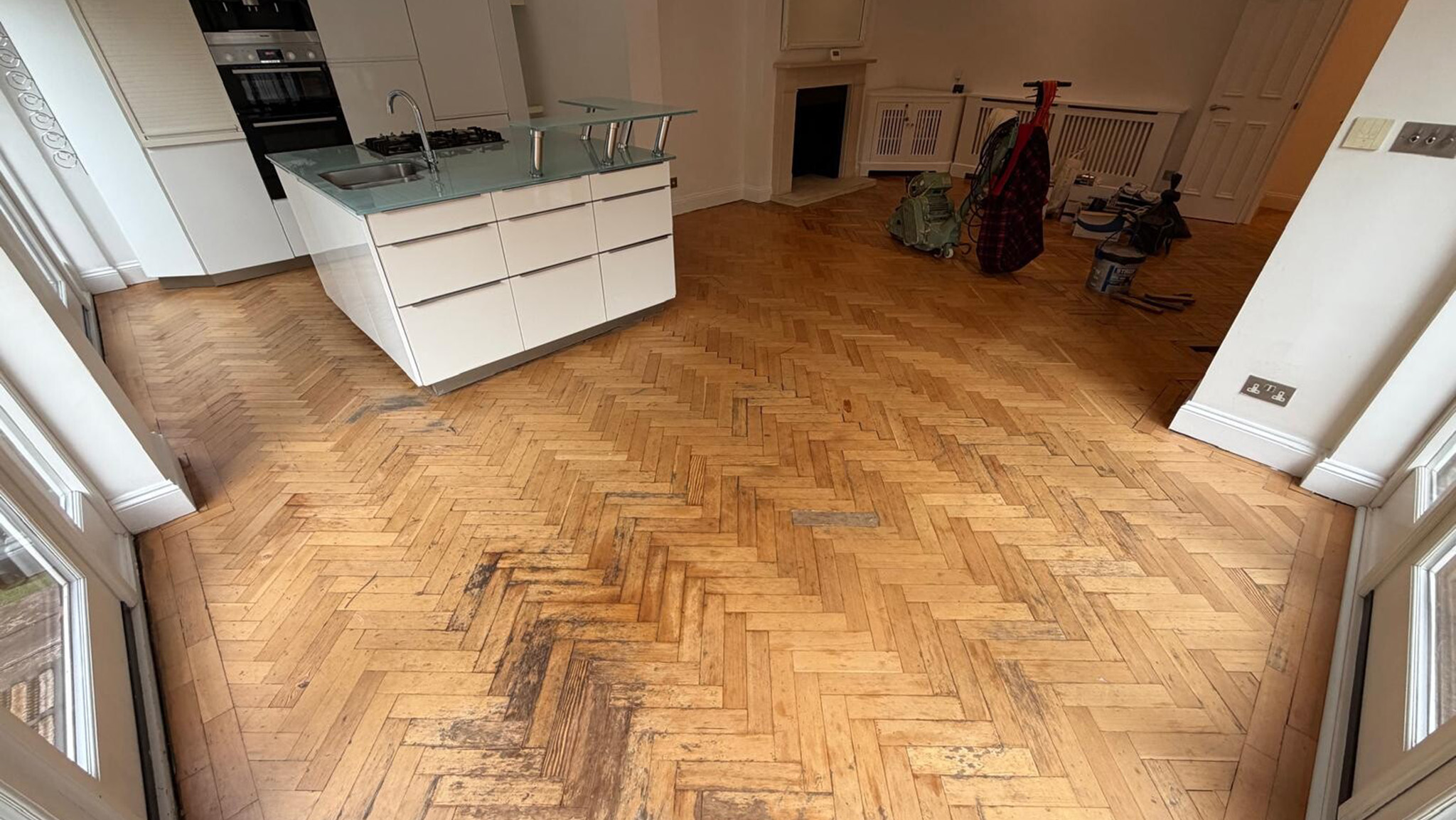 Before the Restoration of Parquet Flooring