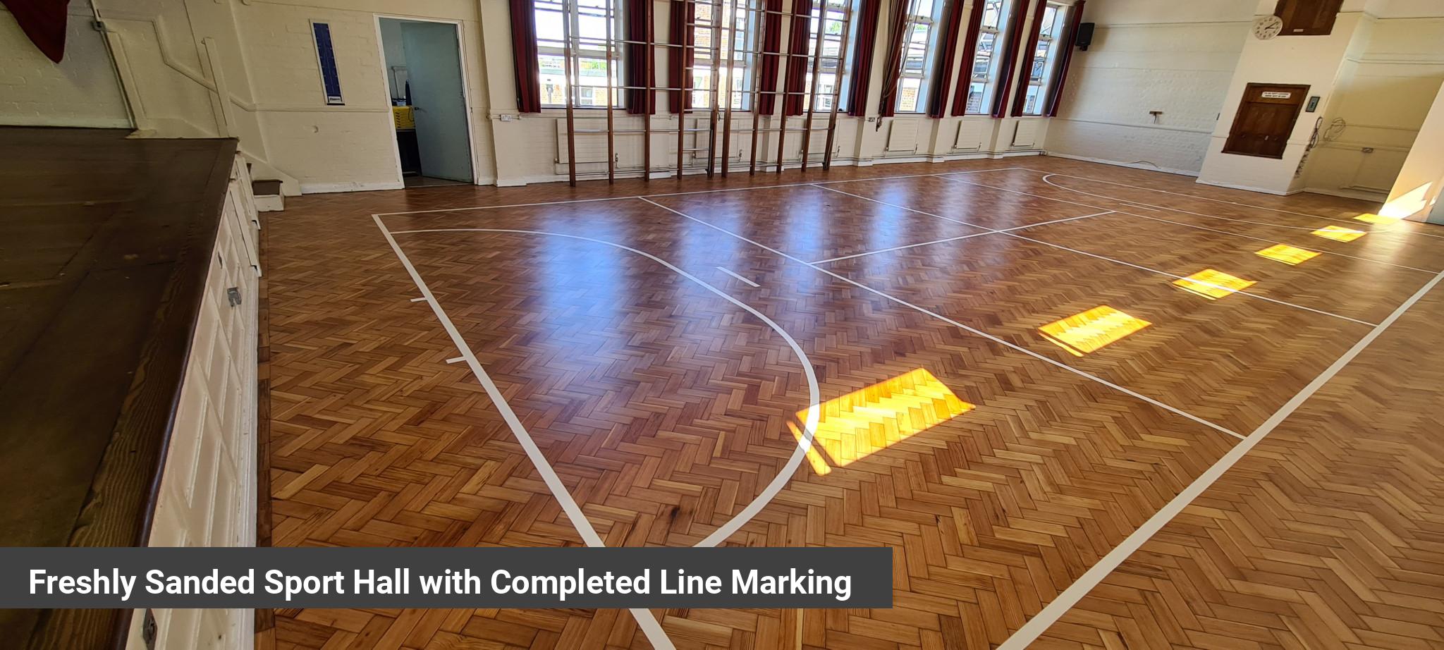 Freshly Sanded Sport Hall with Completed Line Marking