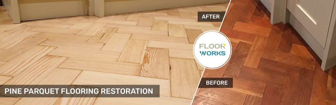 Pine Parquet Floor Refinished & Gap Filling by Floorworks