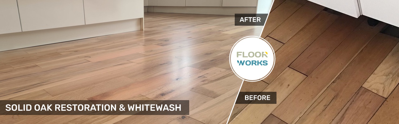 Solid Oak Flooring Sanding & Finished in Whitewashed