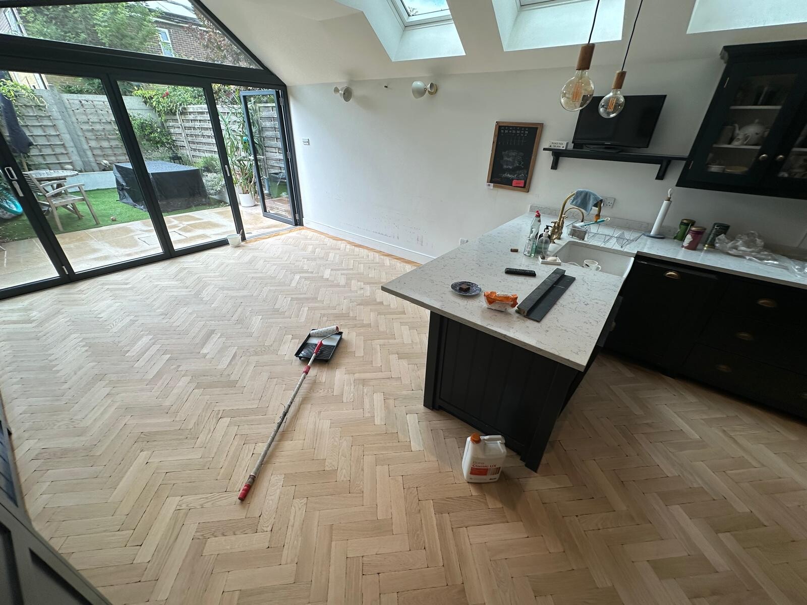 Preparing to Seal the Parquet Flooring - East Dulwich