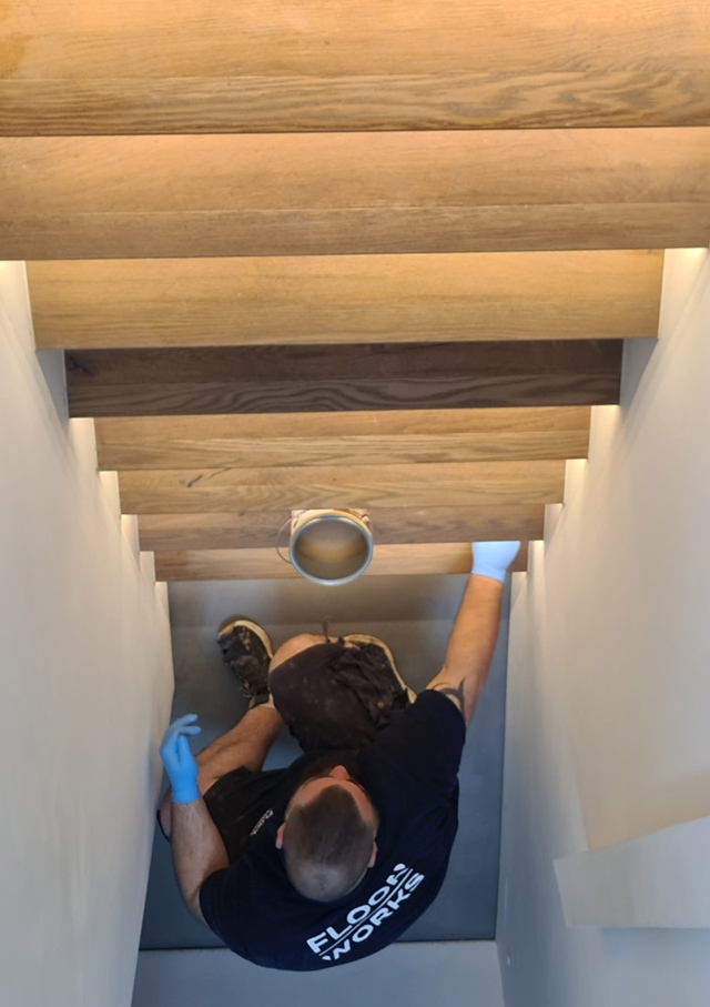 Re-waxing wooden stairs