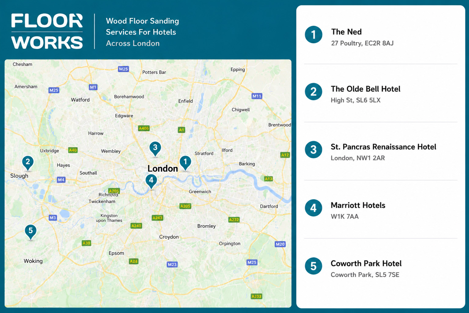 List of completed professional restoration services for hotels